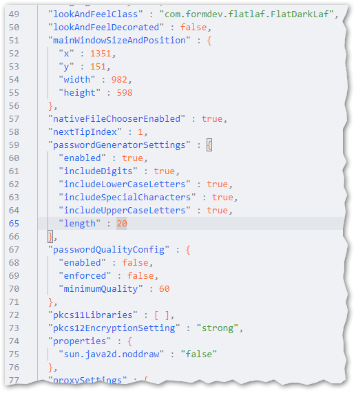 screenshot of new config file