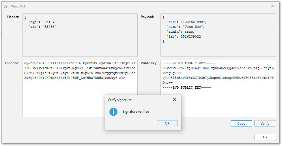 screenshot of jws verification