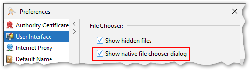 screenshot of native file chooser setting