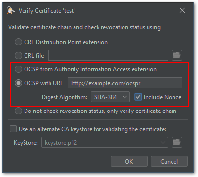 screenshot of ocsp request parameters