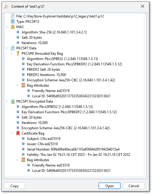 screenshot of p12 viewer
