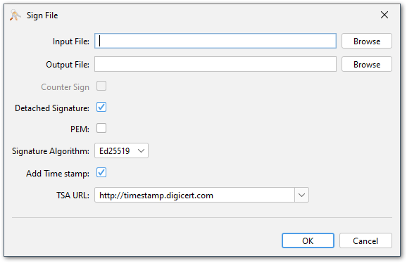 screenshot of pkcs7 sign dialog