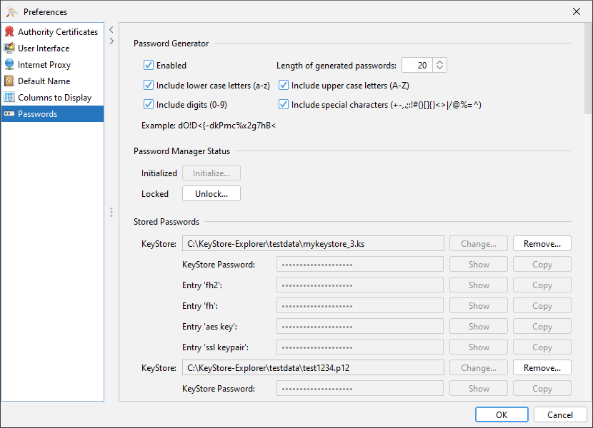 screenshot of password manager preferences