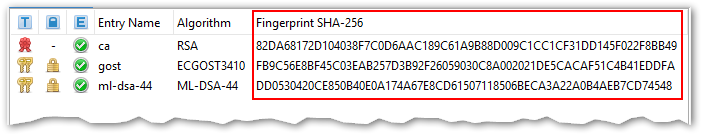 screenshot of fingerprint in main table