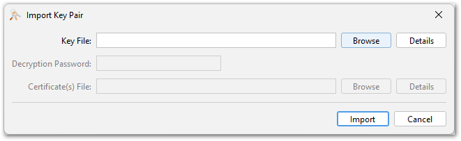 screenshot of key pair import