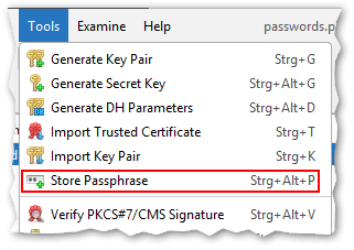 screenshot of store passphrase