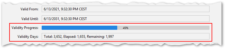 screenshot of certificate validity progress