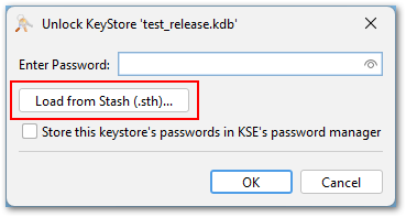 screenshot of opening KDB keystore with stash file