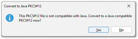 screenshot of new p12 conversion dialog