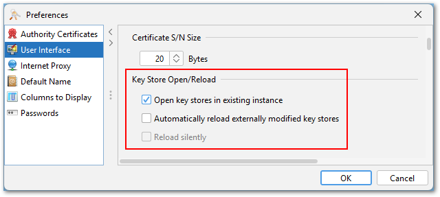 screenshot of reload preferences